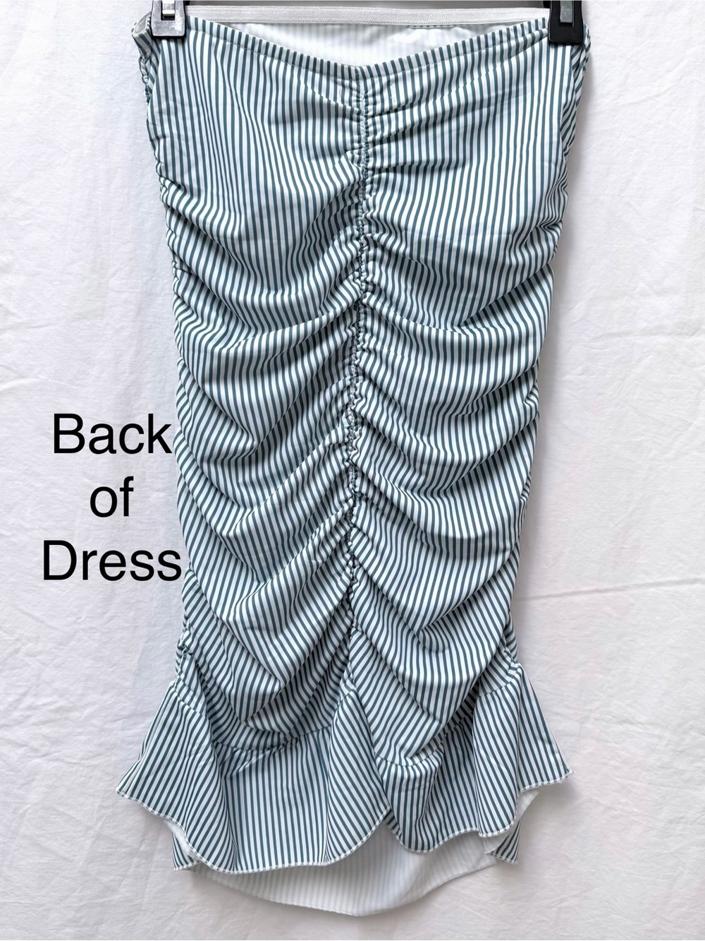 Edited Gaia Gathered Mini Dress Blue and White Strapless Dress - Picture 6 of 8